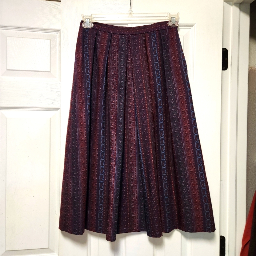 Vtg 60s Wool Paisley Floral Skirt Multi Color Alan Paine 28" Waist With Pockets!